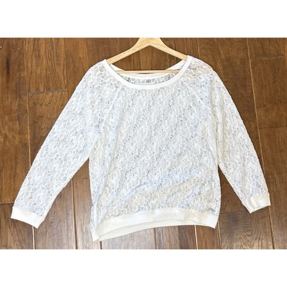 Abercrombie & Fitch Lace Top Women's Medium White Sheer Floral Preppy Cottage - Picture 2 of 8